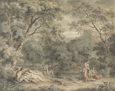 Nimfen baden in een beboste open plek, ca. 1765-70 door William Taverner